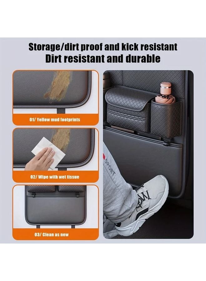 Multifunctional Car Back Storage Bag 1pc Faux Leather Hanging Pocket Anti Kick Organizer - Image 4